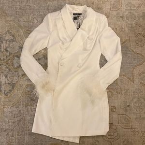 BRIDAL White Blazer Dress with Feather Sleeves- Nasty Gal Collection